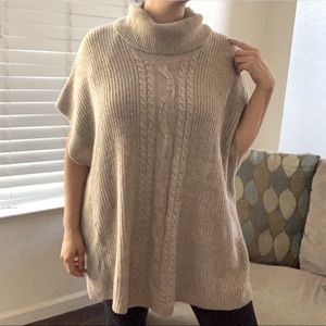 Faded Glory Tan Pullover Knitted Oversized Poncho Cowl Neck Sweater Size  S/M